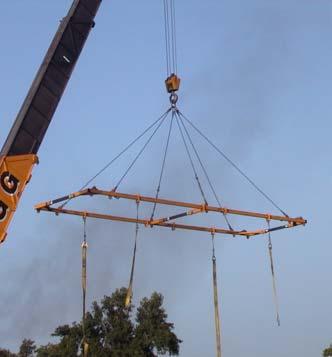 This specialized lifting beam was observed on a lift in Covina. Notice that there is a six-leg sling used to minimize stresses on the lifting beam.