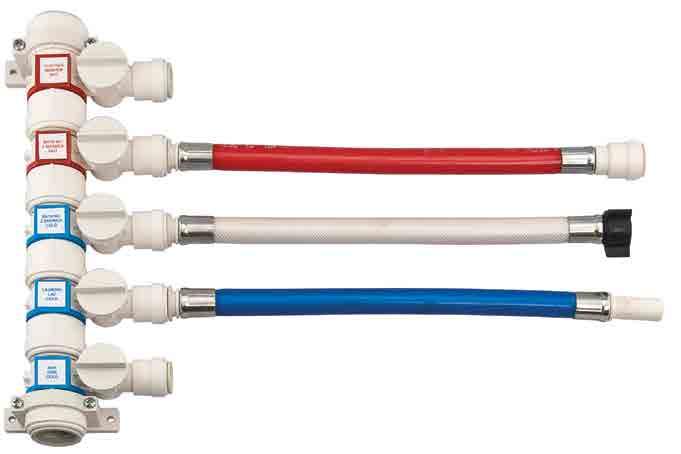 Hoses that incorporate a 1/2" female end can be used for a home run from the manifold to a fixture.