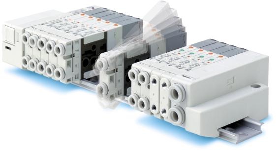The plug-in cassette system makes valve replacement easy. A plug-in manifold has been realized having a manifold height of.mm (including DIN rail). Valve replacement can be performed easily.