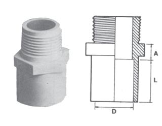 2 200 2½ (65mm), 3 (80mm) & 4 (100mm) also available. To connect stop-valves to upvc pipe. L A D (Gram) ½ 15mm 26.3 14.8 21.5 15 ¾ 2 0mm 28.