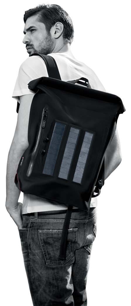 Featuring solar panels and a rechargeable battery, the backpack and messenger bag come with their own