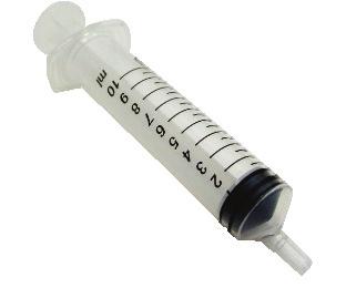 Plastic syringes are available in different sizes (2, 5, 10, 20, 50,