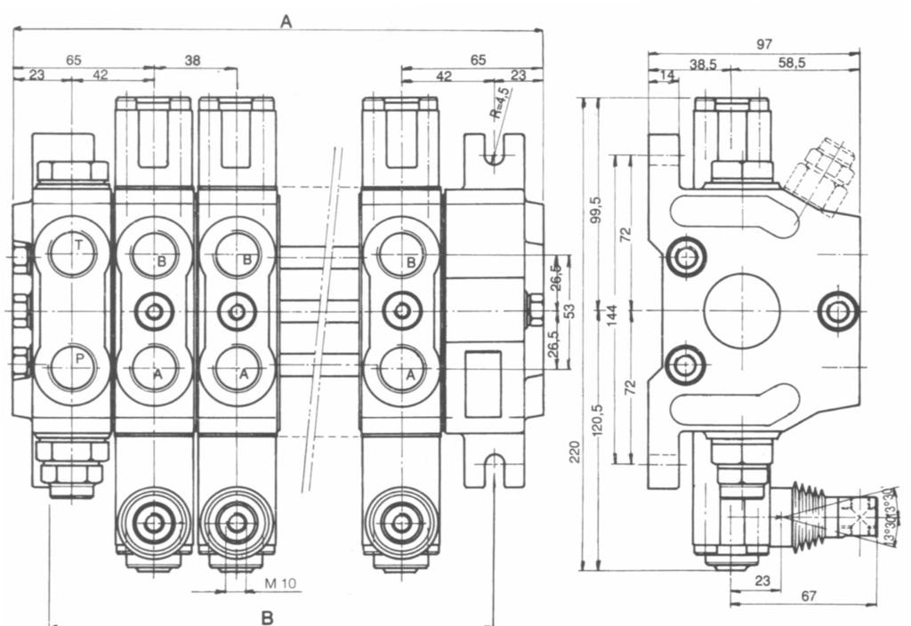 Directional Control Valves - Sectional DCV 60 directional control valve Modular valve Flow 60 litres/min Maximum pressure 350 bar Threads: 1/2 SP Spool stroke ±5m/m marine