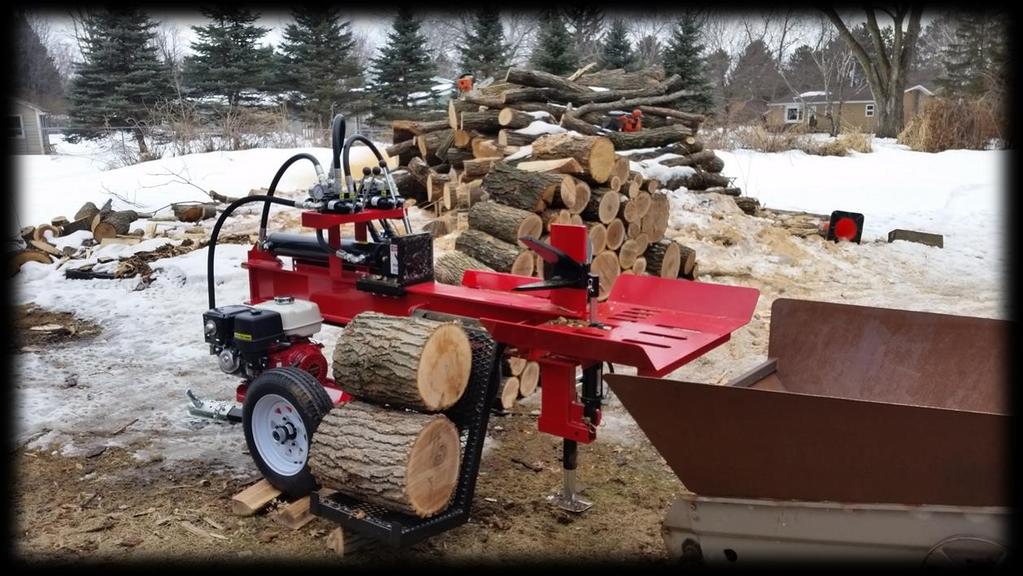 COMPACT COMMERCIAL LOG SPLITTERS FULL COMMERCIAL GRADE, NEW COMPACT DESIGN AVAILABLE IN 22, 28 OR 35 TON MODELS 8 HD REINFORCED BEAM 12 AR400 WEDGE TOWABLE FROM EITHER END HYDRAULIC LOG LIFT 13 HP