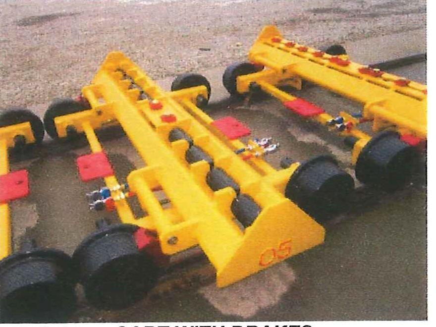 clamped to the cart using the rail clips shown. Roller Cart with Brakes CART WITH BRAKES The roller cart with brakes contain 8 rollers and a center spine for holding the carts together.