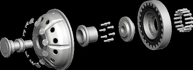 It is a combination of a torsional flexible coupling with an integrated bellhousing and roller bearings system, whose function is to decouple the radial load, generated by the cardan shaft, from the