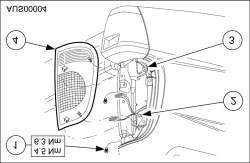 417-01-56 Exterior Lighting 417-01-56 3. Remove lamp, pulling away at 45 degrees. 2. Carefully insert the tail lamp assembly, snapping the two retaining tabs into place. 3. Install the two bolts.