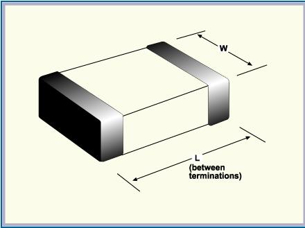 Figure 5: Dimensioning of a chip component Dimensions Table 3 gives nominal dimensions for the most common sizes of component.