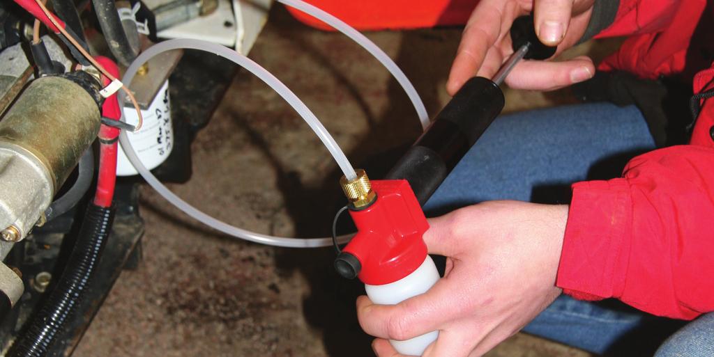 TAKING OIL SAMPLES WITH A VACUUM PUMP 1. Measure length or depth of fill port tube, reservoir or dipstick. 2. Add 6 inches and mark the measurement on the tubing. 3.