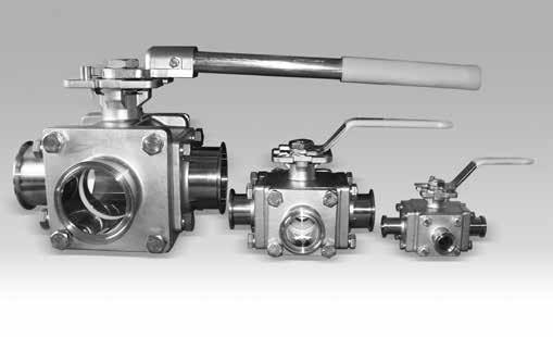 TOP-FLO 3-Way Ball Valves (3-A) Features: Meets 3-A, FDA, USDA requirements PTFE cavity filler, fully encapsulated Locking device handle ISO-5211 direct mounting pad standard