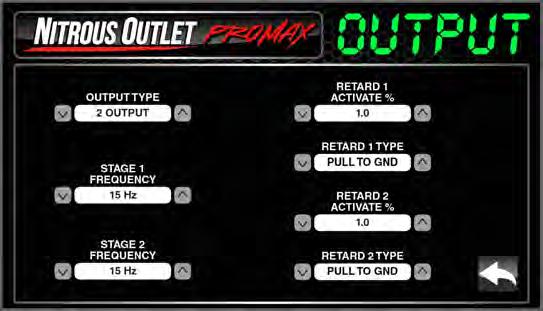 Controller Setup - Section 2: Output Setup: 1. Click output setup. 2. Select the desired Output Type. 3. Output will allow progressive operation of two individual stages of nitrous.