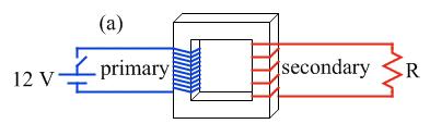 DC transformer The primary coil (with N p turns) of a transformer is connected to a battery. The secondary coil (with N s turns) is connected to a resistor.