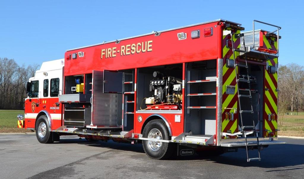 Although a heavy rescue, this truck also serves as a mobile air unit with a 26.5 cfm Scott air compressor and RevolveAir fill station. The 20-hp motor is power by a 40-kw, 3-phase PTO generator.