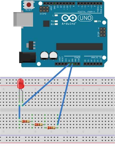 Resistors in Series Using your breadboard, place one 10kΩ resistor as indicated in the figure and measure with a multimeter. Yes, it should say ~10kΩ.
