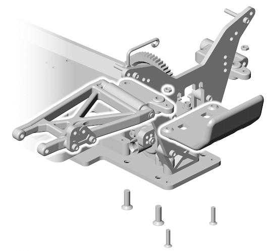 Attach the #7657 a-arm shock mount to the rear a-arm with two #6925 (7873*) screws. Do the right a-arm. MOUNT REAR A-ARMS & REAR BUMPER Attach the rear bumper to the chassis with two #6922 screws.