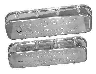 VALVE COVERS Polished aluminum with ball-milled lines, tall style.
