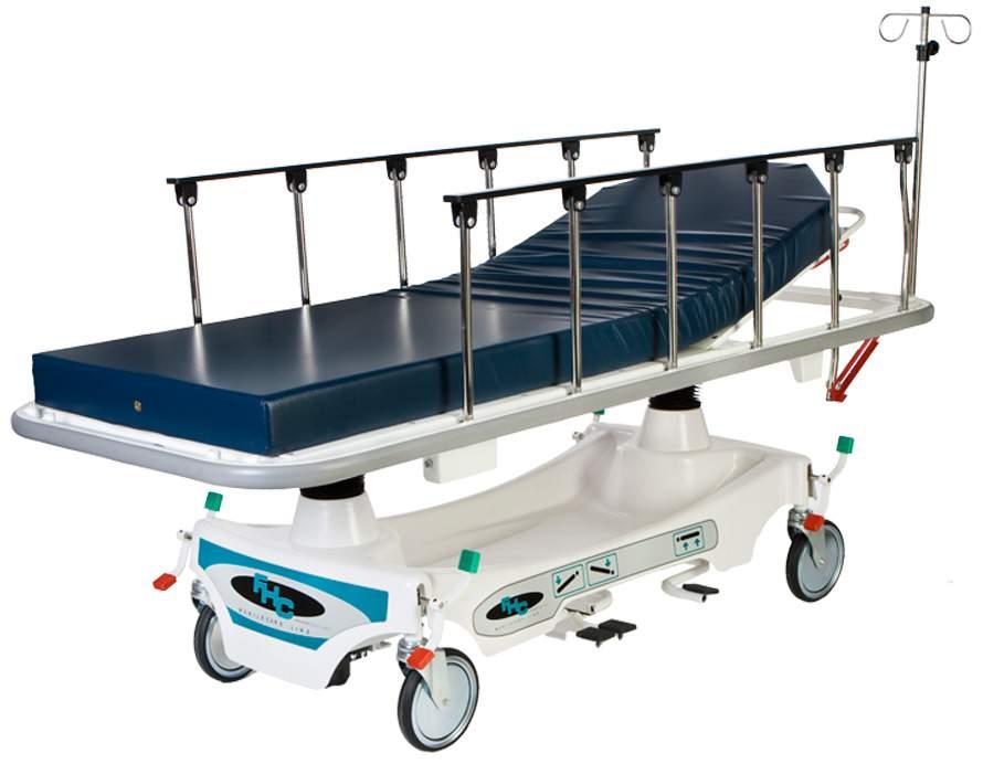 FHC7100 FHC 7100 MobileCare Transport Stretcher Standard Features: Specifications: 8 Tente total/directional locking casters Overall dimensions: 83 long x 31 wide Brake steer pedals all 4 corners