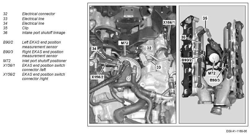 Fig. 29: Charge Air Manifold Remove/Install Component Location (Shown On Engine 642.896) Fig. 30: Charge Air Manifold Remove/Install Component Location (Only On Engine 642.