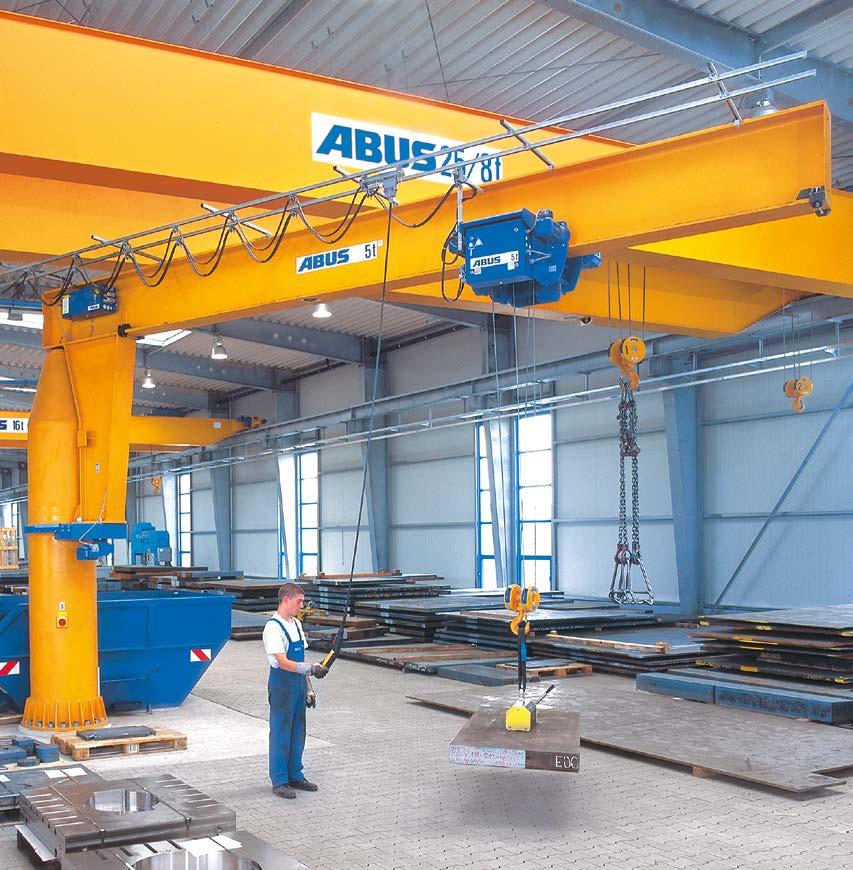 Pillar jib crane VS with electric wire rope hoist GM 1000 Capacity: Jib length: Overall height: 5 t 7 m 5 m Plates and steel components of varying size