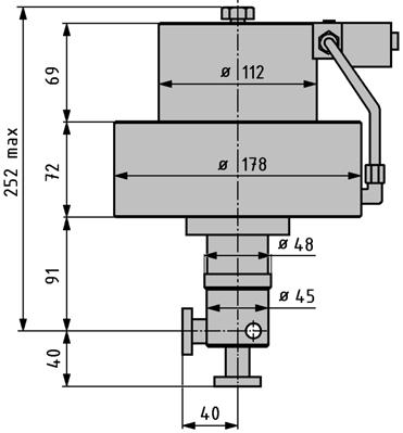Dead volume: Main flange (down) 1,0 and 1,4 ccm (CF-16 and CF-35) Side flange 4,6 ccm Actuation principle of the pneumatic