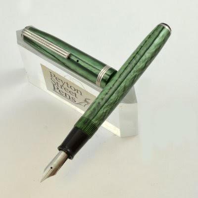 1940s Esterbrook J Model pen Forest Green with 9556 Firm Fine nib. Pen measures 5" capped. Price: $35.