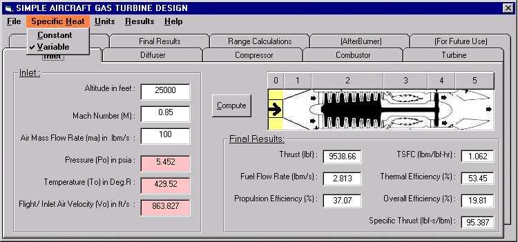 Simple Aircraft Gas Turbine Design (SAGTD): The Simple Aircraft Gas Turbine Design software is essentially a tool to design and analyze a simple aircraft gas turbine.