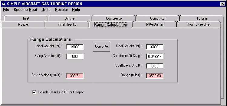 Figure 8 shows the main screen of SAGTD with the Range Calculations Tab selected.