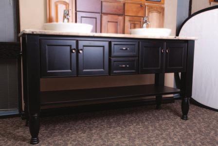 This Spa Vanity was created with StarMark s Jacksonville door style in Maple finished in ordeaux.