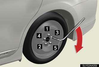 Firmly tighten each wheel nut two or three times in the order shown in the illustration below (Figure 12). Lug Nut Tightening Specification: Tightening torque: 76 ft lbs/103 N m/ 10.