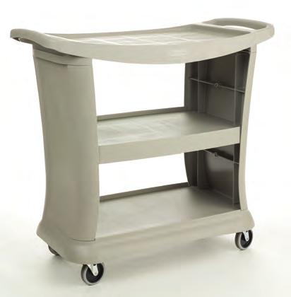 ERGONOMIC ROUNDED n HANDLES Improves maneuverability and comfort. WRAPAROUND n END PANELS Conceals cart contents. SOLID ROUNDED BUMPER n Gentle on walls and furniture.