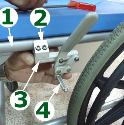 Wheel Lock Installation for 24 Wheels When the optional 24 wheels are ordered with your commode the push to lock hand brakes will need to be installed to the side frame seat rail.