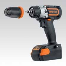 Powerful cordless drill with compact design and low weight for mediumsize to large screw and bit diameters Drilling in wood up to 45 mm Drilling in steel up to Ø 13 mm Driving screws in wood up to Ø