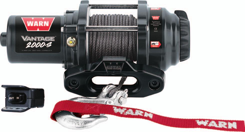 Vantage 2000 comes with 50 of 5/32 wire rope with roller fairlead Vantage 2000-S comes with 50 of 5/32 synthetic rope with black powder-coated hawse fairlead Fully sealed motor and drive train to
