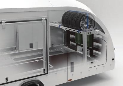 Safety and security of the transported wheels is provided by a unique strap system.