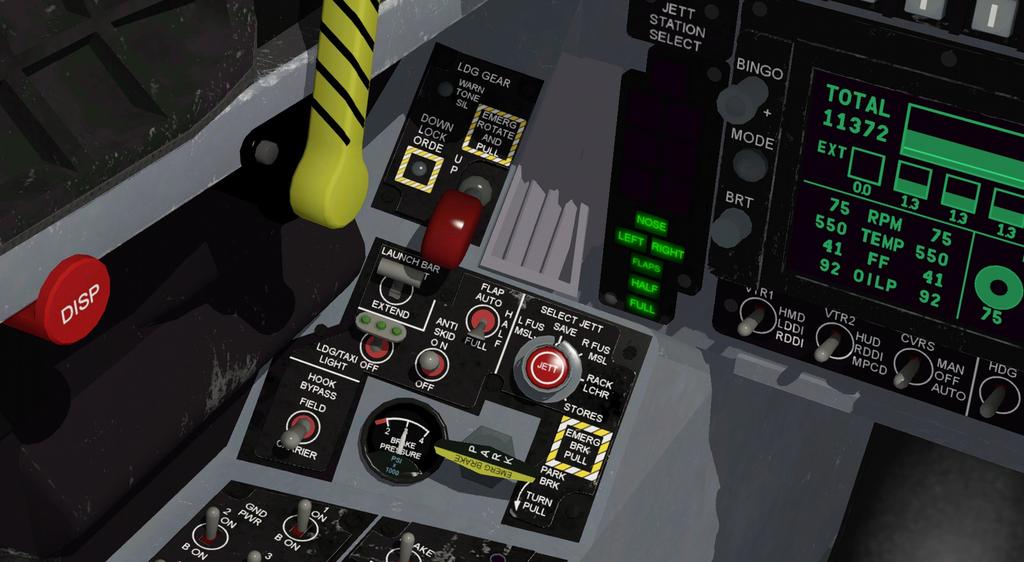 Left console - front Landing gear lever Landing light switch Landing gear
