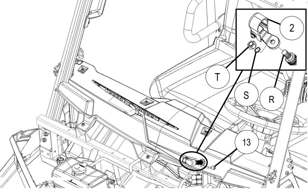19.Insert wiper blade into wiper arm as shown. Ensure hose is secured in wiper arm. 20.Reinstall windshield. 21.Install wiper arm to motor shaft (R) in home position (along base of windshield).