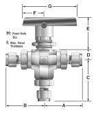 Three-Way B Series Ball Valves Three-Way Valve Dimensions / Flow Data Model Shown: 4Z-B6XSPKR-V-SSP Flow Data Dimensions End Connections Port Basic Orifice Inches (mm) Size Part No.