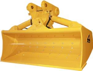 BUCKETS - EXCAVATOR HYDRAULIC TILT DITCH CLEANING BUCKETS Dymax Tilt Ditch Cleaning Buckets for Excavators feature two powerful cylinders capable of producing a total of 90 tilt (45 R, 45 L).