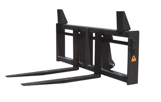 Dymax standard model pallet forks feature a see through carriage assembly insuring good visibility for pick up and placing loaded pallets and other materials such as pipe.