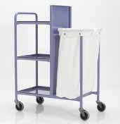 working load recommended MS3205 is fitted with 4 x 100mm castors COMBINATION LINEN TROLLEY Central panel for segregation Removable aluminium trays 10 year guarantee Size MS3208 Bag holder with 3