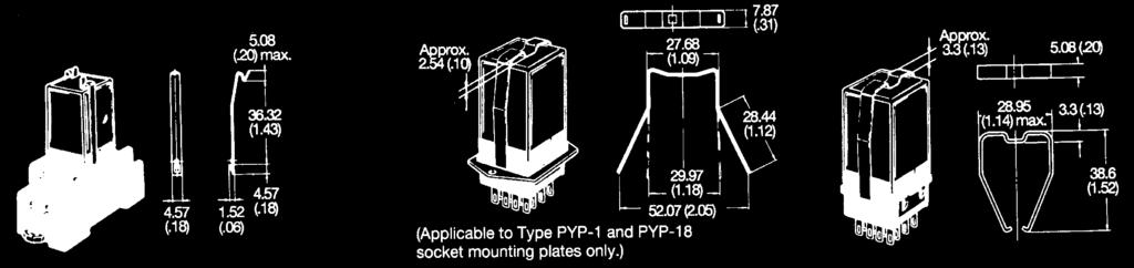 Unit: mm (inch) Relay hold-down clips PYC-A1 For PTF A socket PYC-S For relay mounting plates (Applicable to Type PYP-1 and PYP-18 socket mounting plates only.