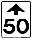 Colour: Black on white reflectorized background. MAXIMUM SPEED AHEAD This sign gives information of lower maximum speed ahead. Colour: Black on white reflectorized background.