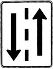60 x 75 cm TWO WAY TRAFFIC (Regulatory) This sign indicates a 2 lane 2 way highway on which vehicles for each direction must proceed in their right hand lane unless legally overtaking and passing