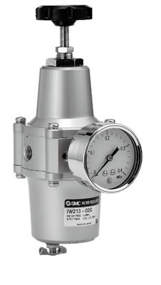 Filter Regulator IW Series Two types are available: adjustable set pressure type and fixed set pressure type. Low/High temperature and external parts copper-free types can be selected.