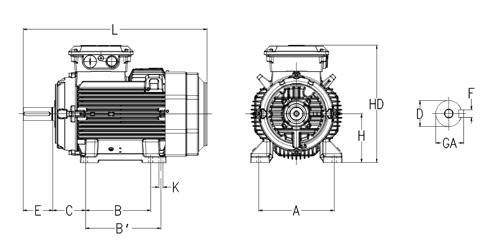General performance IE2 high efficiency motors Sizes 56-355 Dimension drawings Foot-mounted motor IM1001, B3 M000418 Flange-mounted motor IM 3001, B5 Size 56 to 200 Size 225 to 355 Motor size IM 1001.