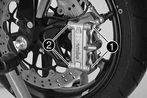 WHEELS, TIRES 88 12.1Removing the front wheelx Raise the motorcycle with the rear wheel stand. ( p. 65) Raise the motorcycle with the front wheel stand. ( p. 64) Remove screws and spacers.