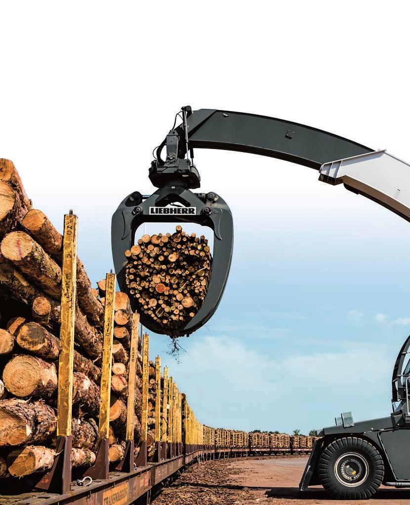6 Reachstackers Liebherr telescopic handlers are particularly well suited to timber handling tasks thanks to their constructional design.