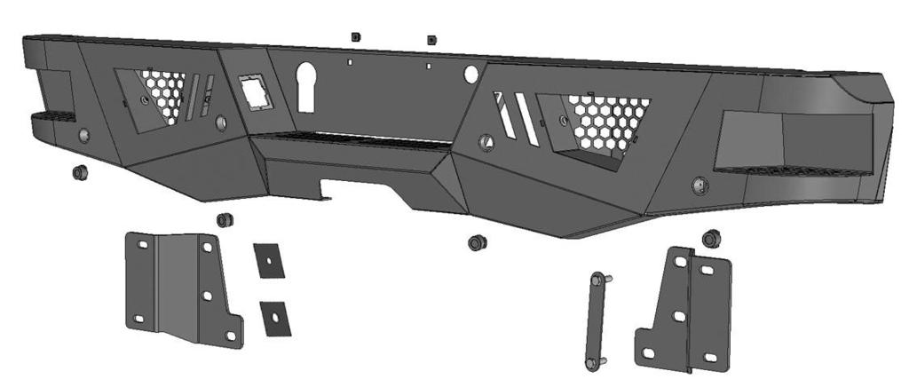PARTS LIST: 1 LD1 Bumper Assembly 2 10mm x 35mm Double Bolt Plates 1 Driver/left Mounting Bracket 4 10mm x 30mm x 2.