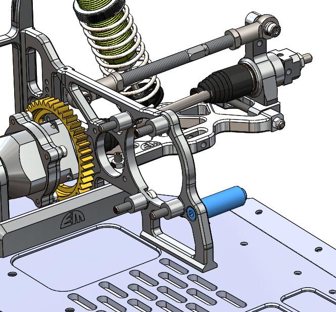 Mount the distance bush onto the main gear plate using threadlock (loctite