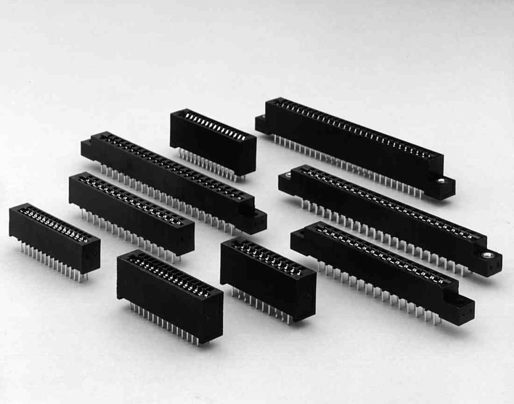 Cantilever Series Card Edge Connectors Product Facts Double readout Card Edge connectors use dip solder contacts Large lead-in chamfers allow easy PC board installation Insulator standoffs prevent